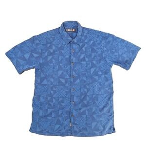 Kahala Hawaiian Button Up Shirt Mens M Blue Collector 80% Rayon 20% Polyester